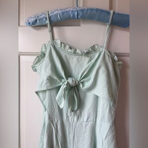 Blue Rain Seafoam Green Tie-Front Linen Jumpsuit